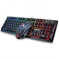 Teclado y Mouse USB RGB Negro BROBOTIX 458977 